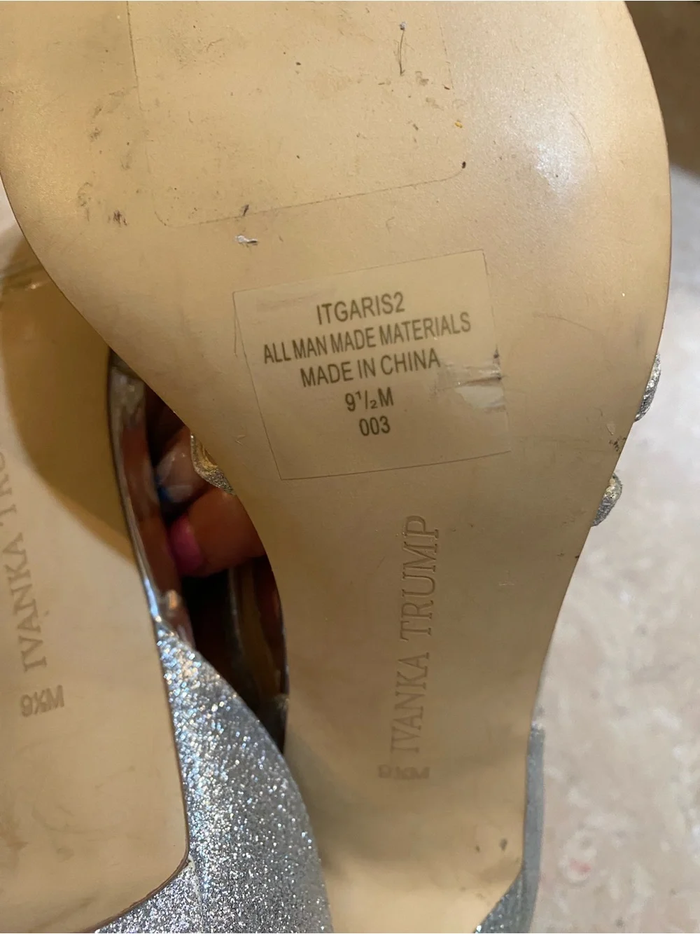 Ivanka Trump Metallic Silver Glitter Strappy Heels